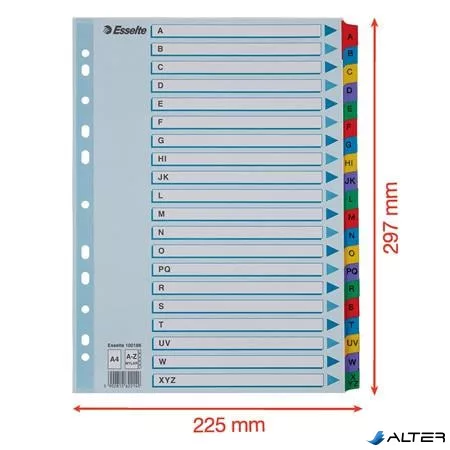 Regiszter, karton, A4, A-Z, ESSELTE "Mylar"