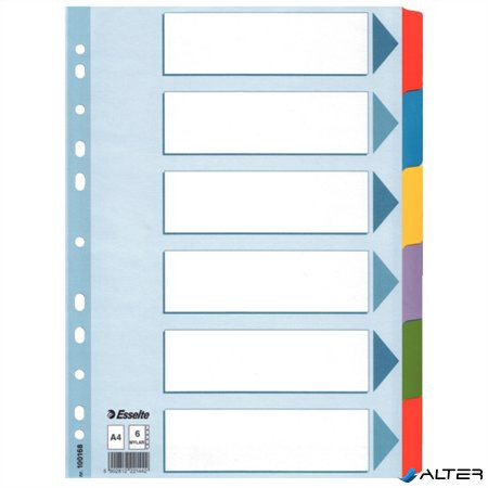 Regiszter, laminált karton, A4, 6 részes, ESSELTE "Mylar"