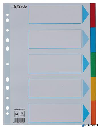 Regiszter, karton, A4, 5 részes, írható előlappal, ESSELTE "Standard", színes