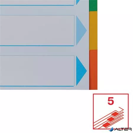 Regiszter, karton, A4, 5 részes, írható előlappal, ESSELTE "Standard", színes