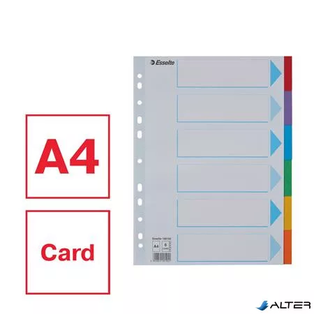 Regiszter, karton, A4, 6 részes, írható előlappal, ESSELTE "Standard", színes