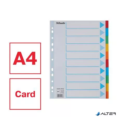 Regiszter, karton, A4, 10 részes, írható előlappal, ESSELTE "Standard", színes
