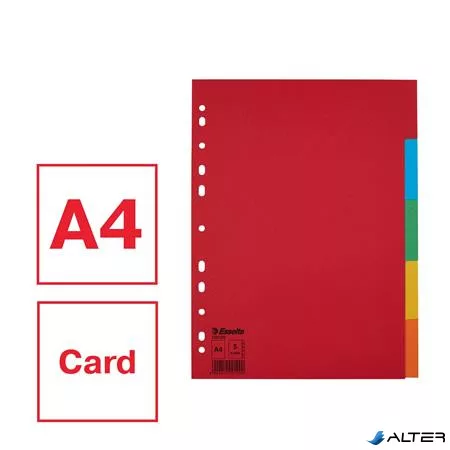 Regiszter, karton, A4, 5 részes, ESSELTE "Economy", színes