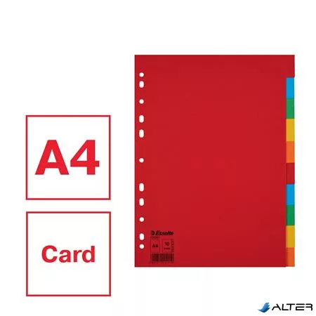 Regiszter, karton, A4, 10 részes, ESSELTE "Economy", színes