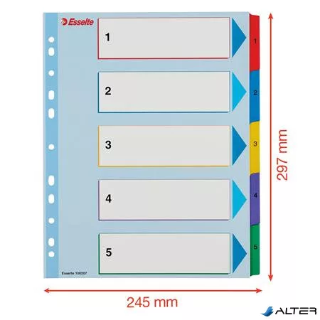 Regiszter, laminált karton, A4 maxi, 1-5, újraírható, ESSELTE