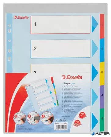 Regiszter, laminált karton, A4 maxi, 1-5, újraírható, ESSELTE