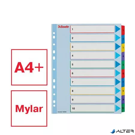 Regiszter, laminált karton, A4 Maxi, 1-10, újraírható, ESSELTE