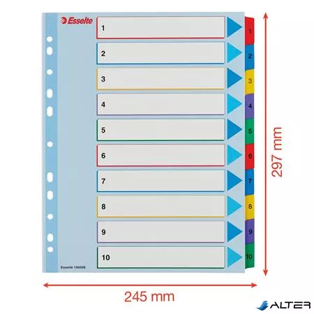 Regiszter, laminált karton, A4 Maxi, 1-10, újraírható, ESSELTE