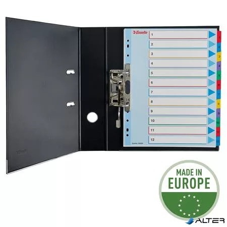 Regiszter, laminált karton, A4 Maxi, 1-12, újraírható, ESSELTE