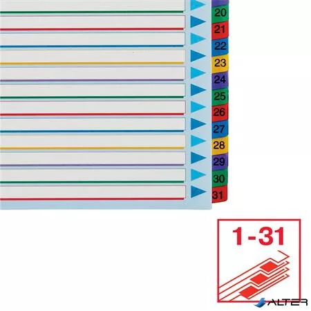 Regiszter, laminált karton, A4 Maxi, 1-31, újraírható, ESSELTE