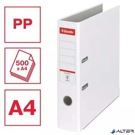 Iratrendező, 75 mm, A4, PP/karton, élvédő sínnel, ESSELTE "Economy", fehér