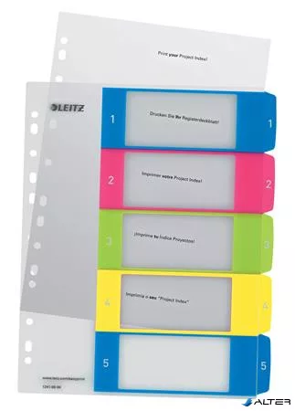 Regiszter, műanyag, A4 Maxi, 1-5, LEITZ "Wow"