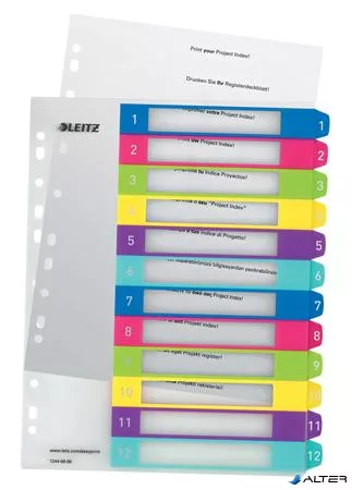 Regiszter, műanyag, A4 Maxi, 1-12, LEITZ "Wow"