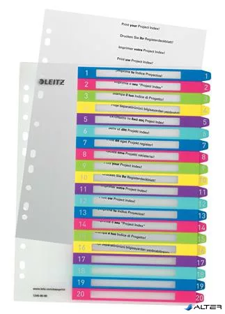 Regiszter, műanyag, A4 Maxi, 1-20, LEITZ "Wow"