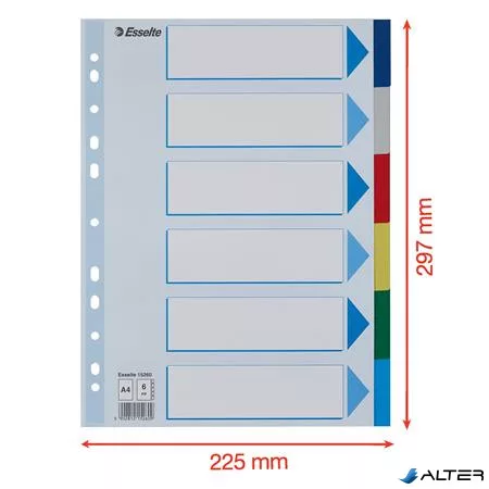 Regiszter, műanyag, A4, 6 részes, ESSELTE