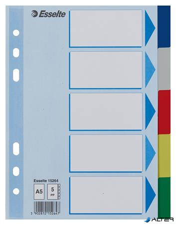 Regiszter, műanyag, A5, 5 részes, ESSELTE, színes