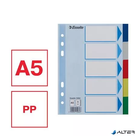 Regiszter, műanyag, A5, 5 részes, ESSELTE, színes