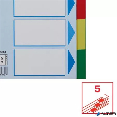 Regiszter, műanyag, A5, 5 részes, ESSELTE, színes