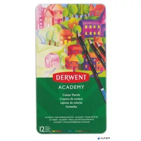   Színes ceruza készlet, fém doboz, DERWENT "Academy", 12 különböző szín