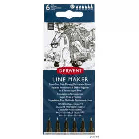   Tűfilc szett, 0,05/0,1/0,2/ 0,3/0,5/0,8 mm, DERWENT "Line Marker", fekete