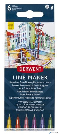 Tűfilc készlet, 0,3 mm, DERWENT "Line Marker", 6 különböző szín