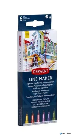 Tűfilc készlet, 0,3 mm, DERWENT 'Line Marker', 6 különböző szín
