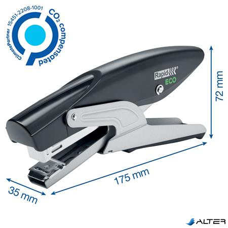 Tűzőgép, kézi, újrahasznosított, 24/6, 26/6, 20 lap, RAPID "Eco", fekete