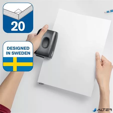 Lyukasztó, kétlyukú, 20 lap, RAPID "Eco 20", fekete
