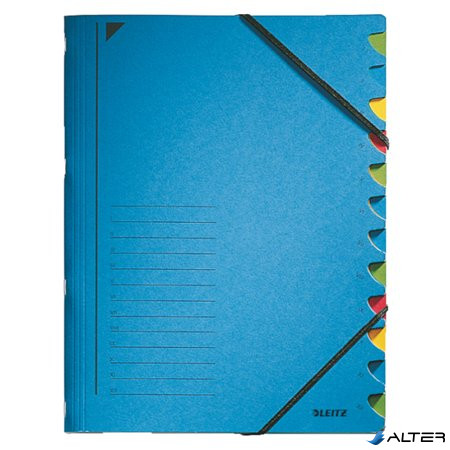 Gumis mappa, karton, A4, regiszteres, 12 részes, LEITZ, kék