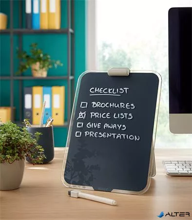 Üvegtábla, törölhető, asztali, A4, LEITZ 'Cosy', bársonyszürke