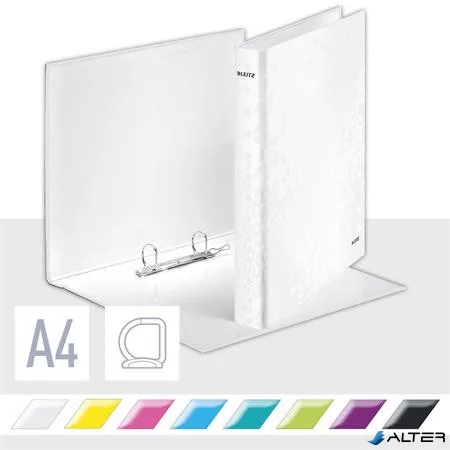 Gyűrűs könyv, 2 gyűrű, D alakú, 40 mm, A4 Maxi, karton, LEITZ "Wow", fehér