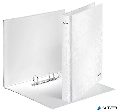 Gyűrűs könyv, 2 gyűrű, D alakú, 40 mm, A4 Maxi, karton, LEITZ "Wow", fehér