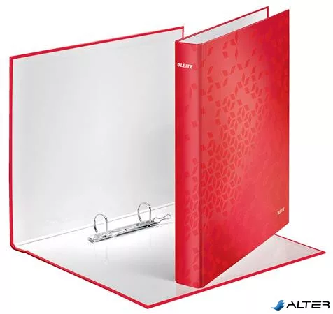 Gyűrűs könyv, 2 gyűrű, D alakú, 40 mm, A4 Maxi, karton, LEITZ 'Wow', piros