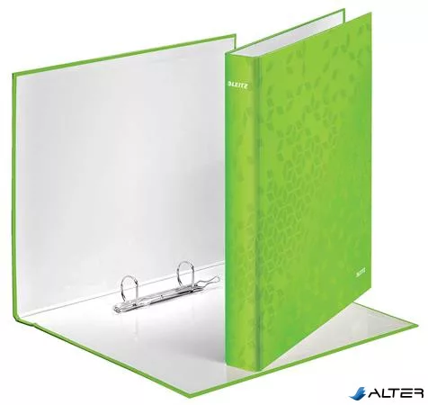 Gyűrűs könyv, 2 gyűrű, D alakú, 40 mm, A4 Maxi, karton, LEITZ "Wow", zöld