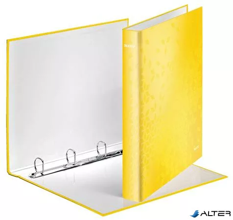 Gyűrűs könyv, 4 gyűrű, D alakú, 40 mm, A4 Maxi, karton, LEITZ "Wow", sárga