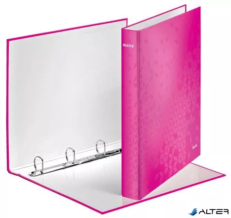 Gyűrűs könyv, 4 gyűrű, D alakú, 40 mm, A4 Maxi, karton, LEITZ "Wow", rózsaszín