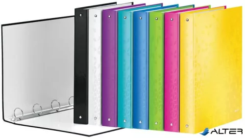 Gyűrűs könyv, 4 gyűrű, D alakú, 40 mm, A4 Maxi, karton, LEITZ "Wow", rózsaszín