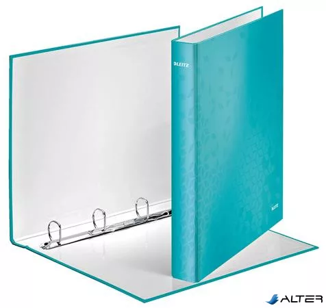 Gyűrűs könyv, 4 gyűrű, D alakú, 40 mm, A4 Maxi, karton, LEITZ "Wow", jégkék