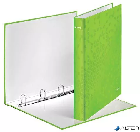 Gyűrűs könyv, 4 gyűrű, D alakú, 40 mm, A4 Maxi, karton, LEITZ "Wow", zöld