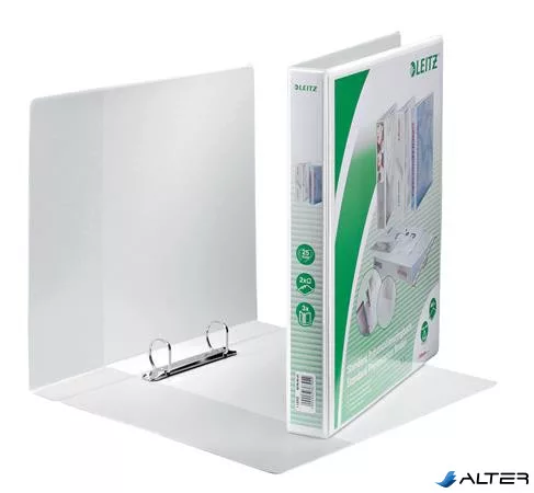 Gyűrűs könyv, panorámás, 2 gyűrű, D alakú, 44 mm, A4 Maxi, PP, LEITZ, fehér