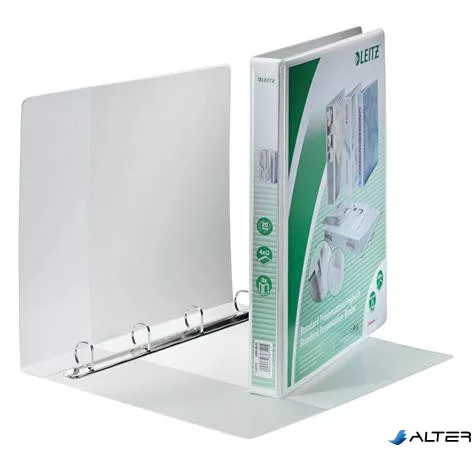 Gyűrűs könyv, panorámás, 4 gyűrű, D alakú, 38 mm, A4 Maxi, PP, LEITZ, fehér