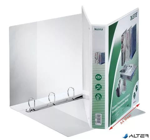 Gyűrűs könyv, panorámás, 4 gyűrű, D alakú, 51 mm, A4 Maxi, PP, LEITZ, fehér