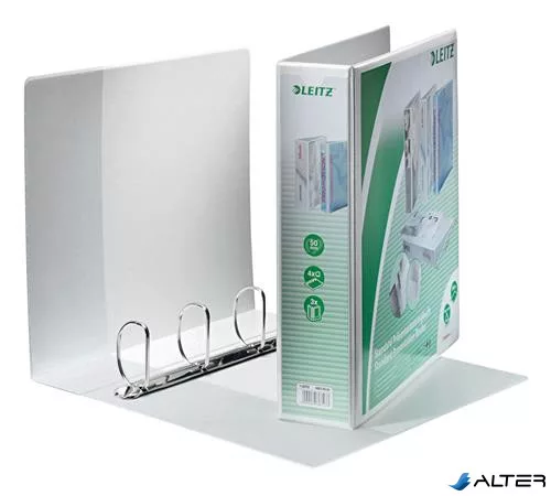 Gyűrűs könyv, panorámás, 4 gyűrű, D alakú, 77 mm, A4 Maxi, PP, LEITZ, fehér