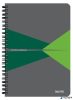 Spirálfüzet, A5, kockás, 90 lap, laminált karton borító, LEITZ "Office", szürke-zöld
