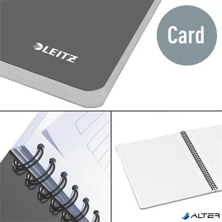Spirálfüzet, A5, vonalas, 90 lap, laminált karton borító, LEITZ "Office", szürke