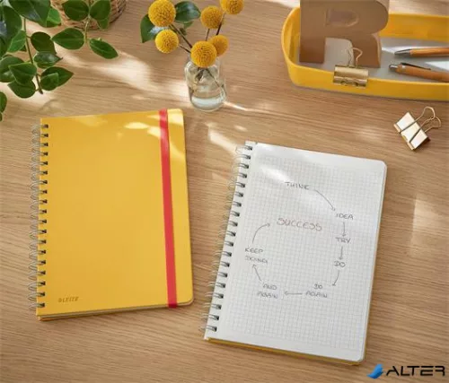 Spirálfüzet, B5, kockás, 80 lap, LEITZ, "Cosy Soft Touch", melegsárga