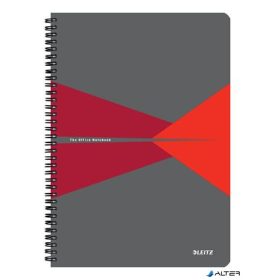   Spirálfüzet, A4, kockás, 90 lap, PP borító, LEITZ "Office", szürke-piros