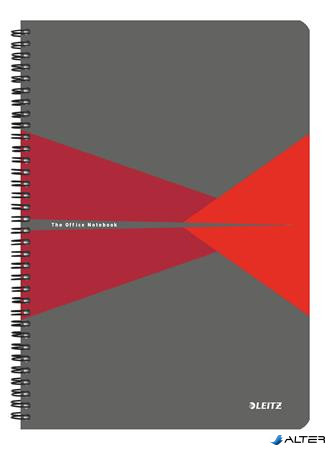 Spirálfüzet, A4, kockás, 90 lap, PP borító, LEITZ 'Office', szürke-piros