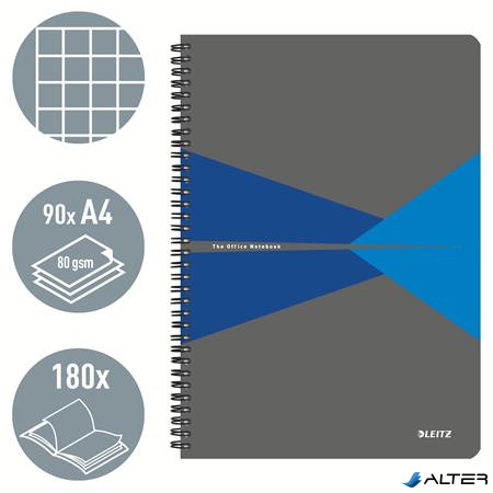 Spirálfüzet, A4, kockás, 90 lap, PP borító, LEITZ "Office", szürke-kék