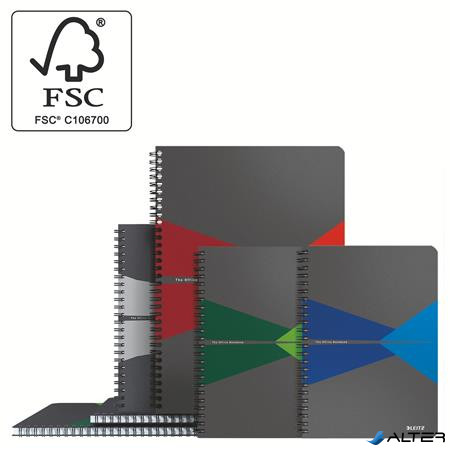 Spirálfüzet, A4, kockás, 90 lap, PP borító, LEITZ "Office", szürke-kék